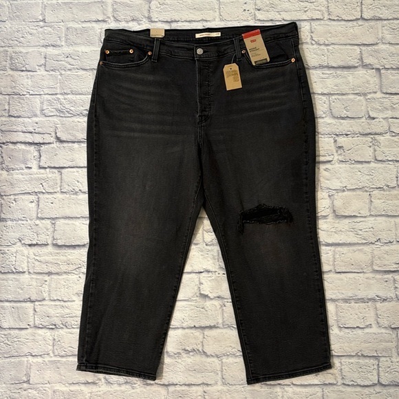 Levi’s Wedgie Straight High Rise Black Denim Cropped Jeans - Plus Size 24W NWT - Picture 1 of 14